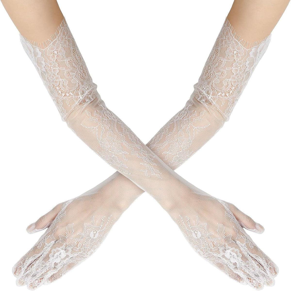 QIUTIMIY Long Lace Opera Gloves for Women, Wedding Tea Party Dress Gloves