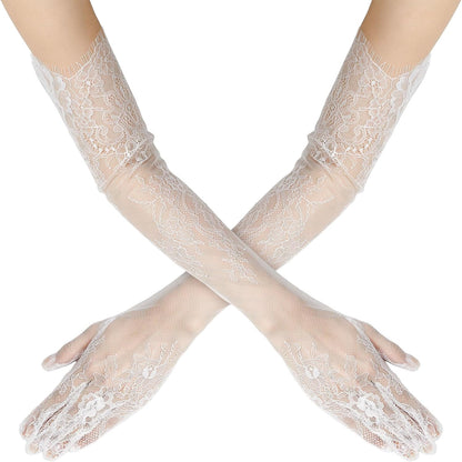 QIUTIMIY Long Lace Opera Gloves for Women, Wedding Tea Party Dress Gloves