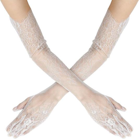 QIUTIMIY Long Lace Opera Gloves for Women, Wedding Tea Party Dress Gloves