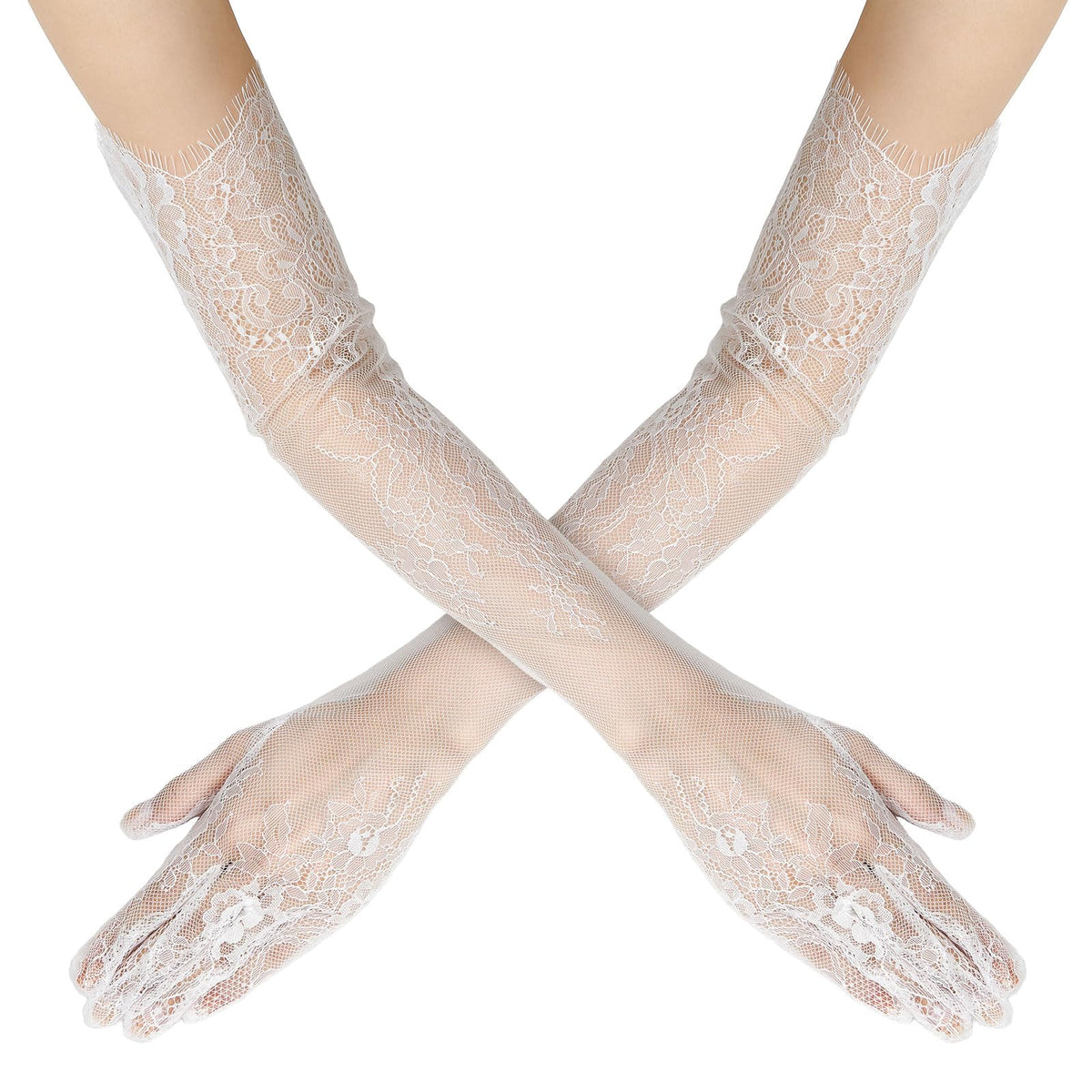 QIUTIMIY Long Lace Opera Gloves for Women, Wedding Tea Party Dress Gloves