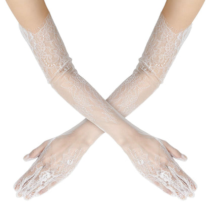 QIUTIMIY Long Lace Opera Gloves for Women, Wedding Tea Party Dress Gloves