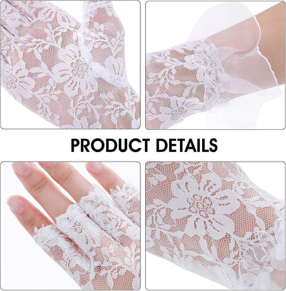 Yolev Lace Fingerless Gloves - Short Bridal Lace Floral Gloves for Wedding Dinner Parties
