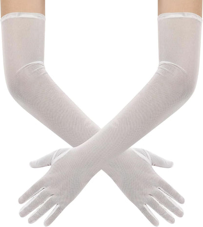 Hazhlko Women's Long Mesh Tulle Sheer Gloves Opera Party Gloves