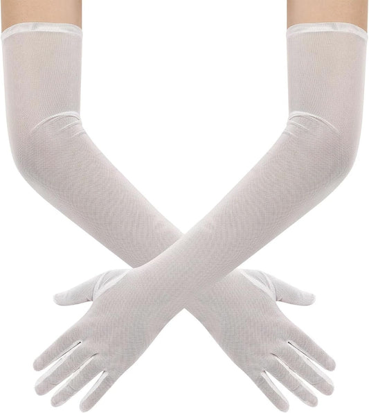 Hazhlko Women's Long Mesh Tulle Sheer Gloves Opera Party Gloves
