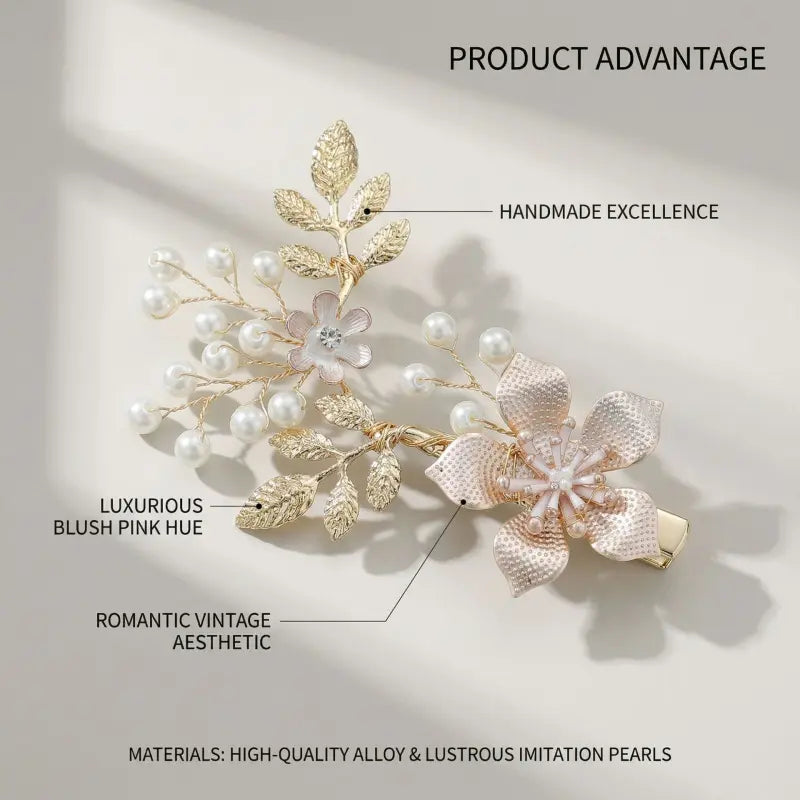 Handmade Pearl Alloy Golden Flower Hair Clips with Droplet Accents - Classic Bridal Flower Motif Hairpin, Festive Event Accessories | Home Supplies, Party Bags & Gifts