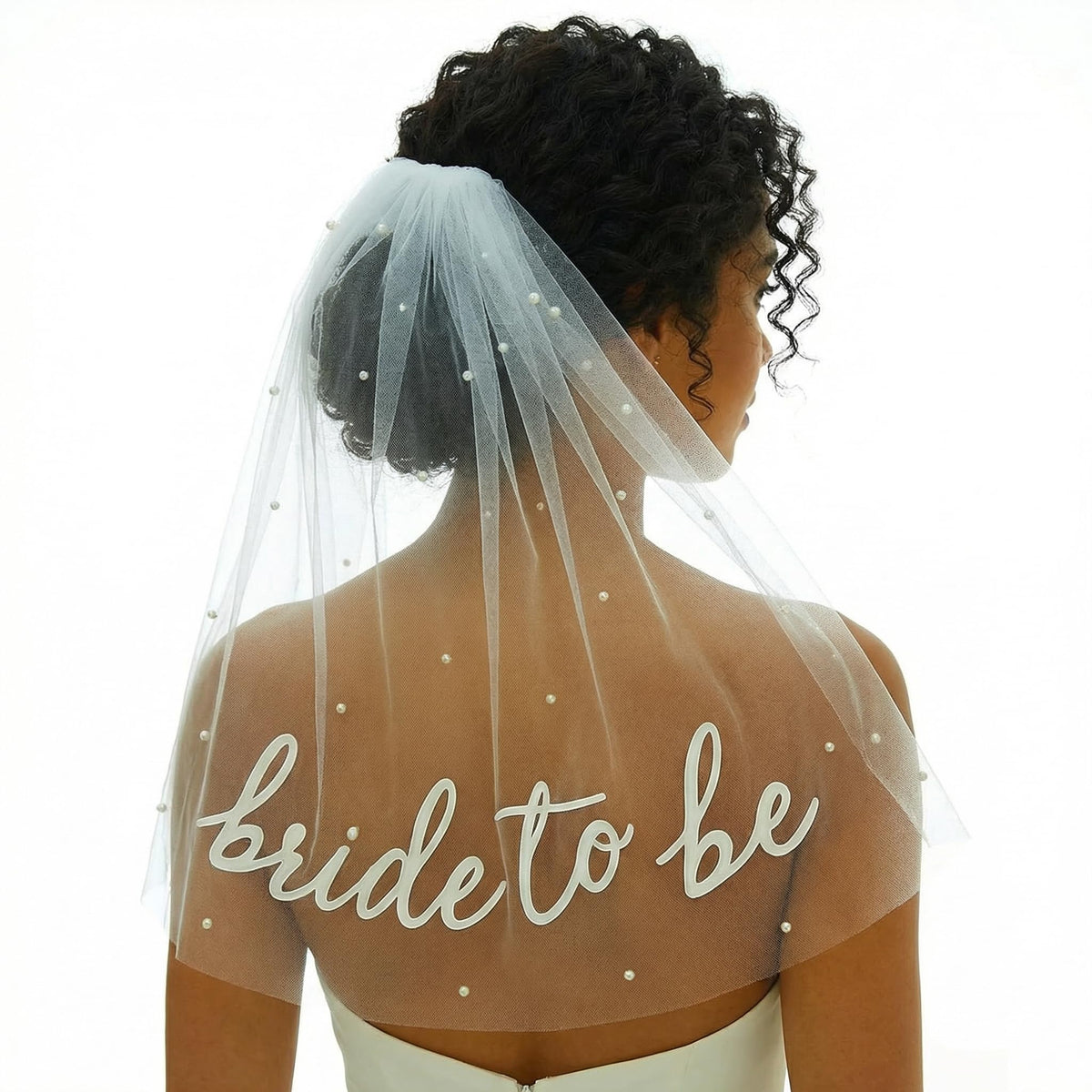 White Short Wedding Veil Pearl Rhinestone Bride Veils Bridal Veils Bachelorette Party Veil for Brides and Women