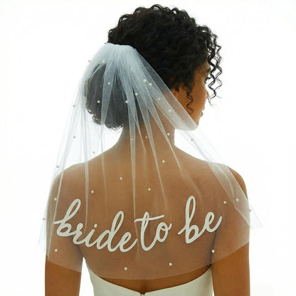 White Short Wedding Veil Pearl Rhinestone Bride Veils Bridal Veils Bachelorette Party Veil for Brides and Women