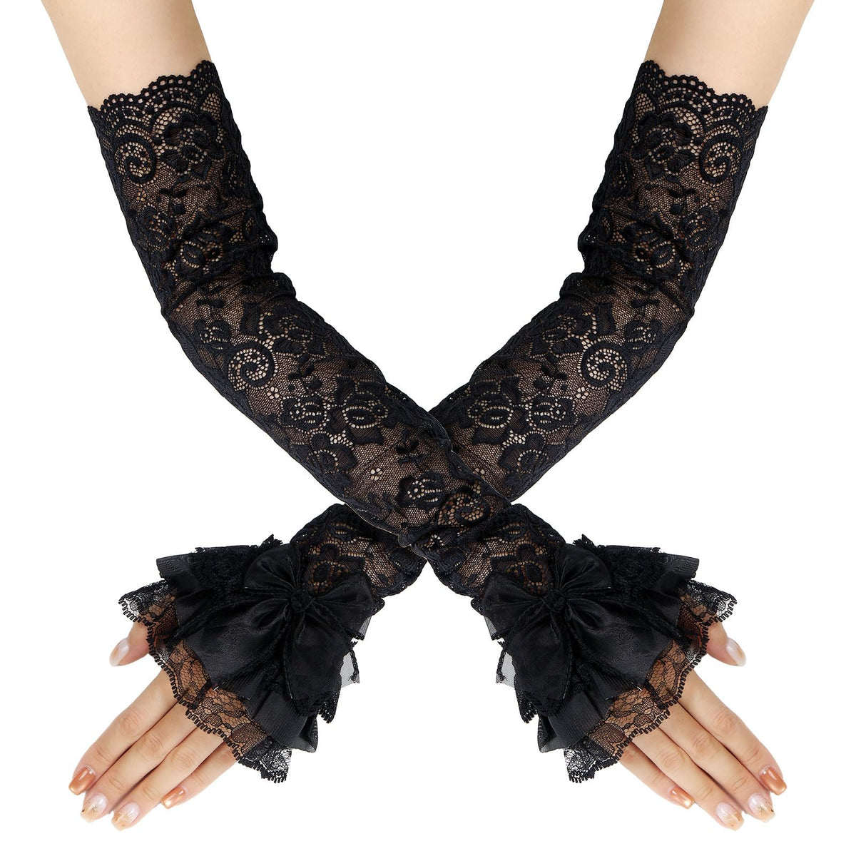 QIUTIMIY Long Lace Opera Gloves for Women, Wedding Tea Party Dress Gloves