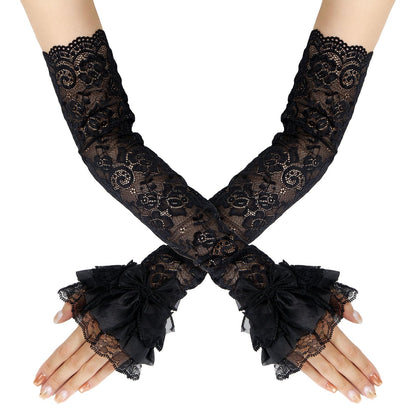 QIUTIMIY Long Lace Opera Gloves for Women, Wedding Tea Party Dress Gloves