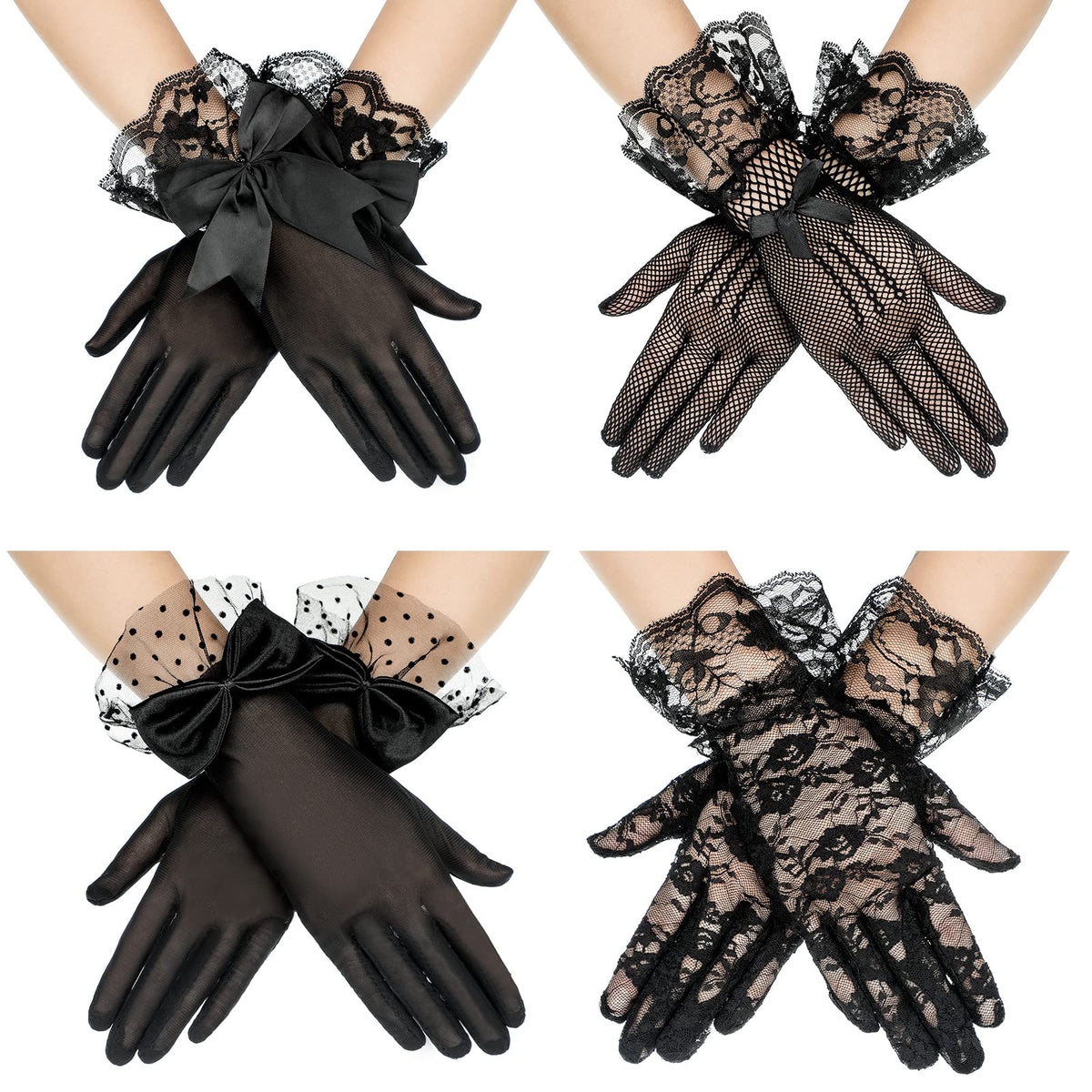 Geyoga 4 Pairs Lace Gloves Women Tea Party Gloves