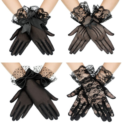 Geyoga 4 Pairs Lace Gloves Women Tea Party Gloves