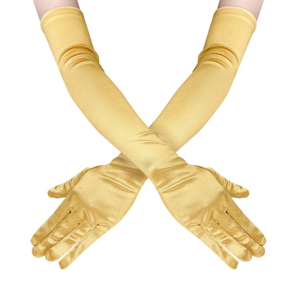 Long Opera Satin Gloves for Women Costume Elbow Length 1920s Dress, 21 inch