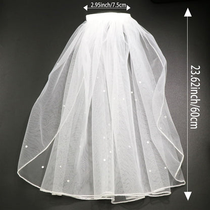 White Short Wedding Veil Pearl Rhinestone Bride Veils Bridal Veils Bachelorette Party Veil for Brides and Women