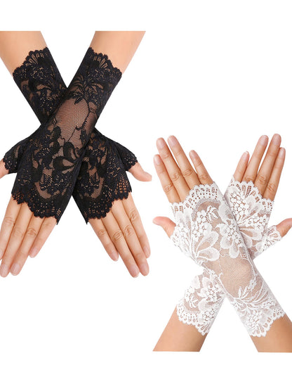 Avidlove Women Short Lace Glove Fingerless Sunblock Wrist Gloves Gothic