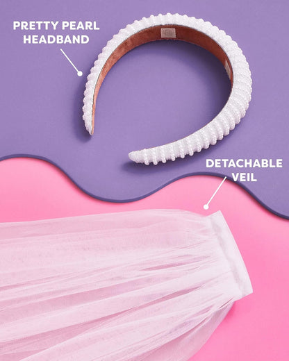xo, Fetti Pearl Headband with Detachable Veil | Bachelorette Accessory Gift