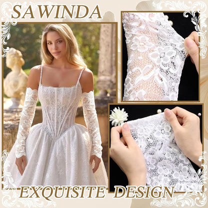 Long Lace Gloves Fingerless Bridal Arm Sleeves Floral Gloves