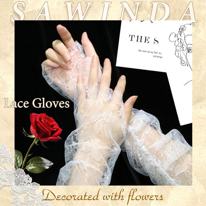 Lace Floral Gloves Bridal Lace Arm Sleeves White Fingerless Gloves