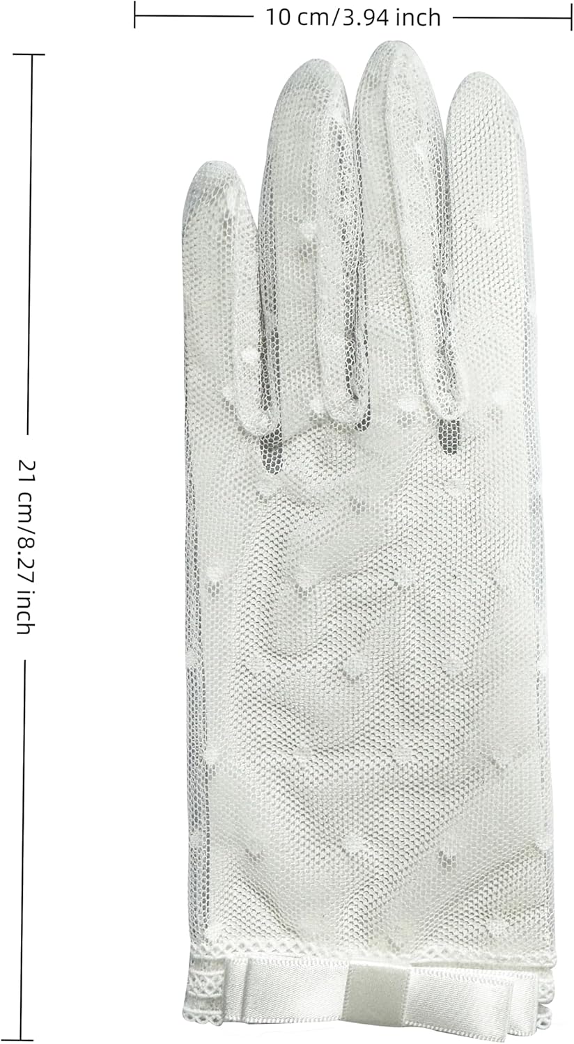 QRBTSCL Women's Lace Gloves Short Tea Party Wedding Bridal Gloves with Bow