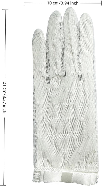 QRBTSCL Women's Lace Gloves Short Tea Party Wedding Bridal Gloves with Bow
