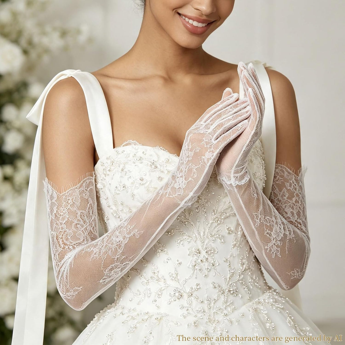 QIUTIMIY Long Lace Opera Gloves for Women, Wedding Tea Party Dress Gloves
