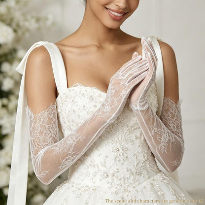 QIUTIMIY Long Lace Opera Gloves for Women, Wedding Tea Party Dress Gloves
