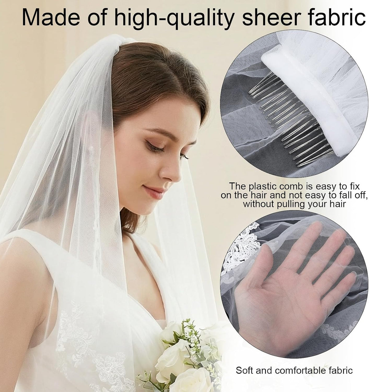 White Lace Wedding Veil, Bride Wedding Veils, Women Weddings Veils with Comb