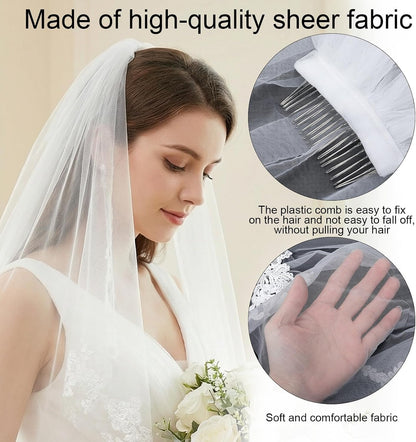 White Lace Wedding Veil, Bride Wedding Veils, Women Weddings Veils with Comb