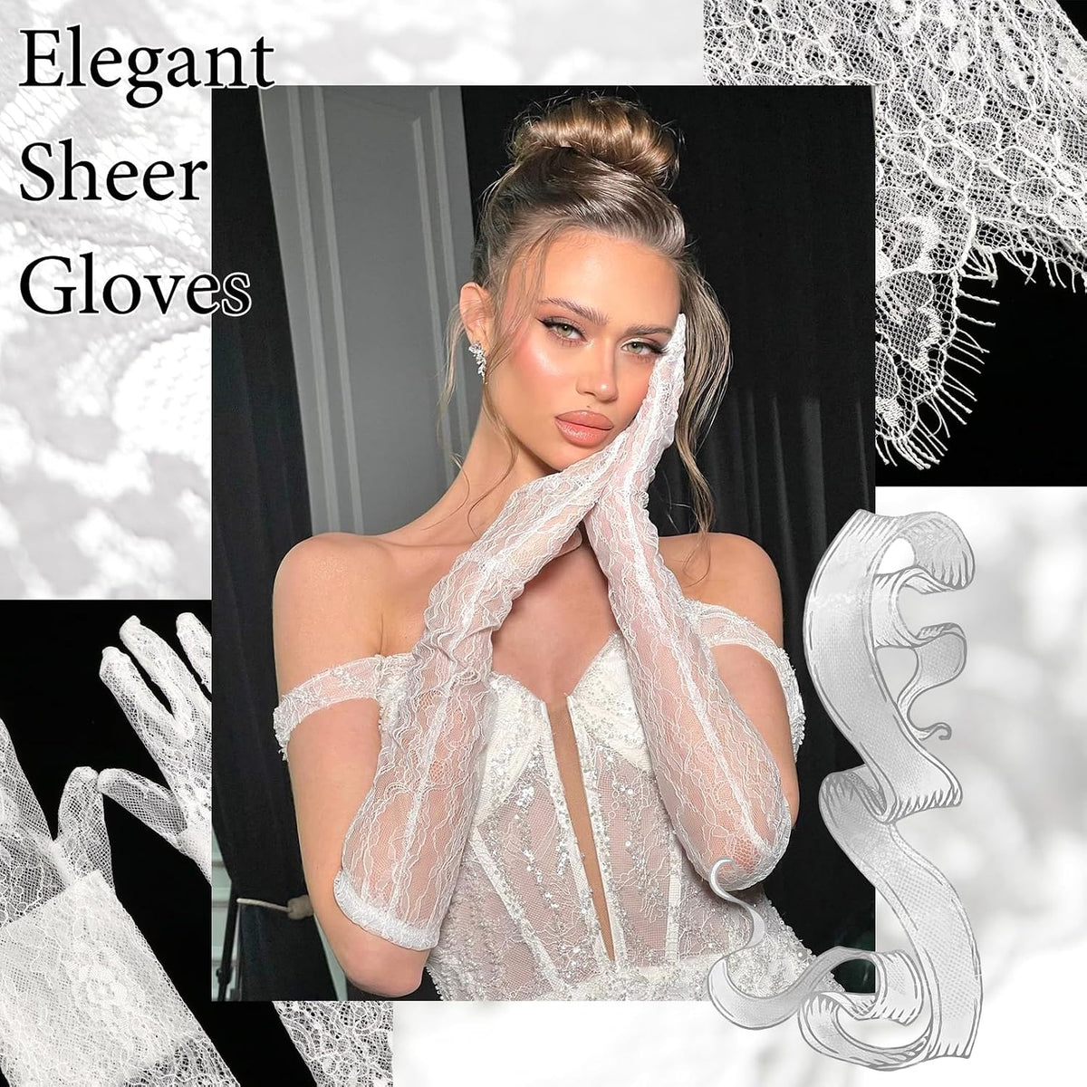 Long Lace Wedding Gloves Bridal Sheer Gloves