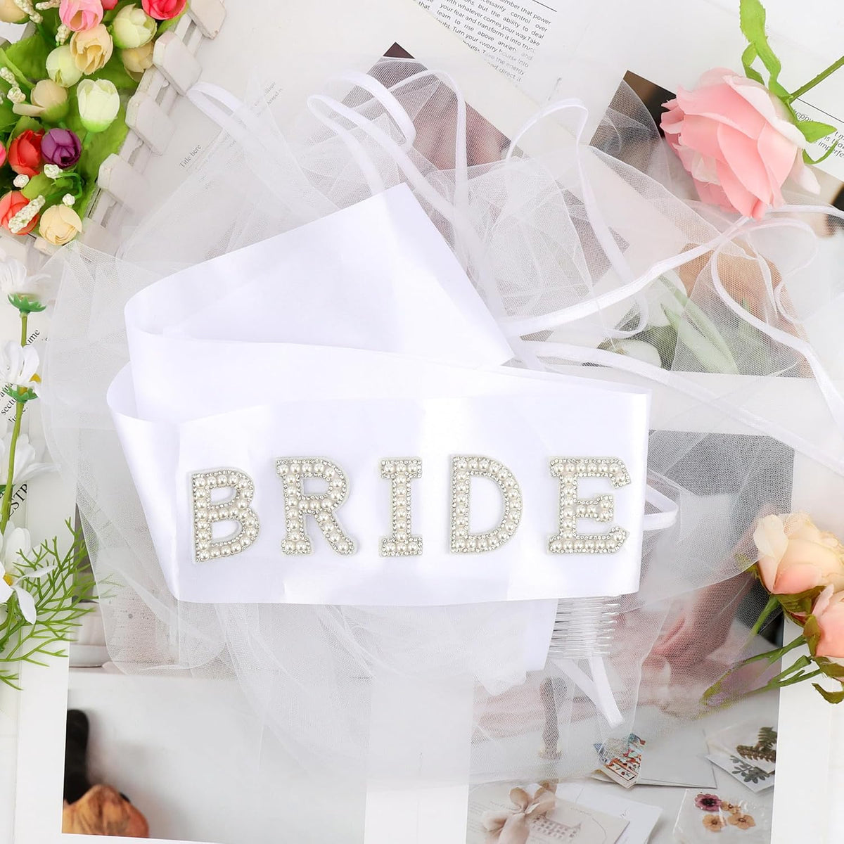 Chanaco Bride to Be Sash Bachelorette Party Favors Decorations Wedding Accessories White Veil Bridal Shower Sashes Gifts