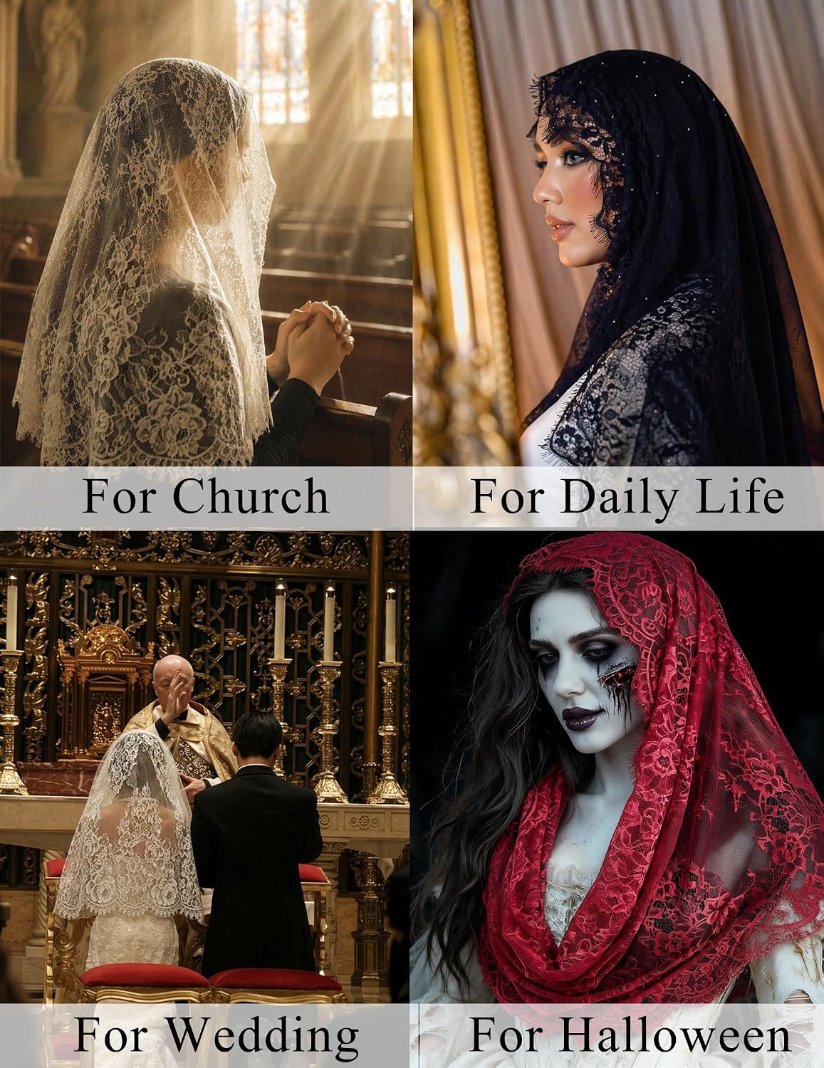 Avidlove Infinity Lace Mantilla Veil Chapel Mass Head Covering Latin Scarf
