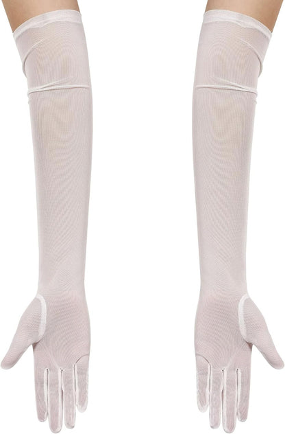 Hazhlko Women's Long Mesh Tulle Sheer Gloves Opera Party Gloves
