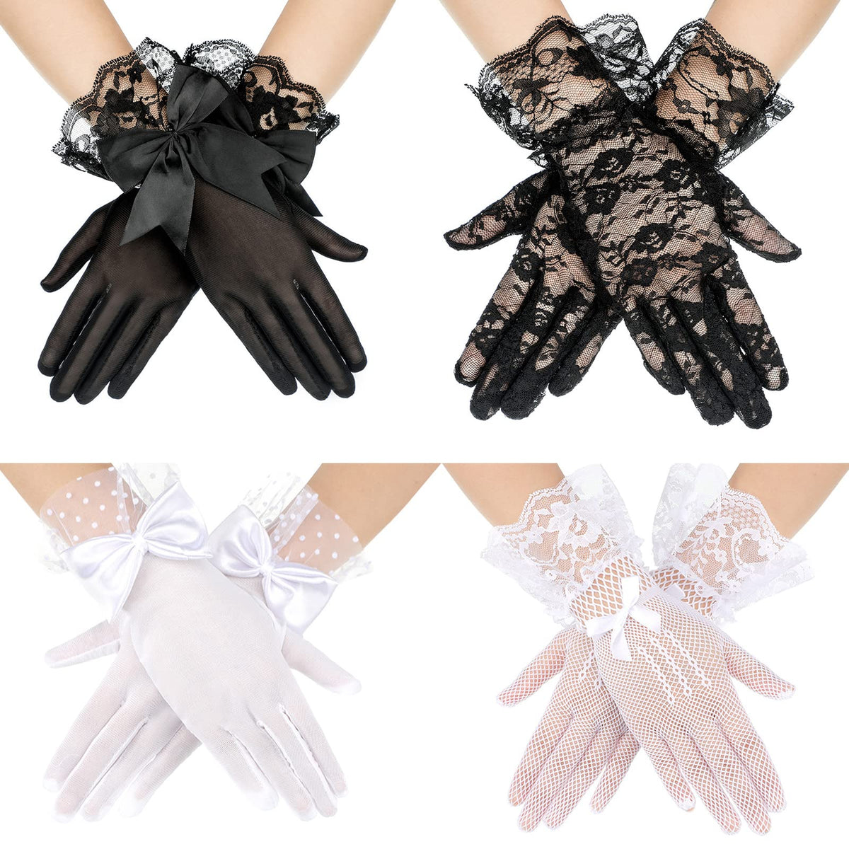 Geyoga 4 Pairs Lace Gloves Women Tea Party Gloves