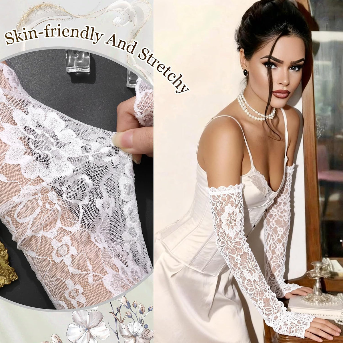 Long Lace Gloves Fingerless Bridal Arm Sleeves
