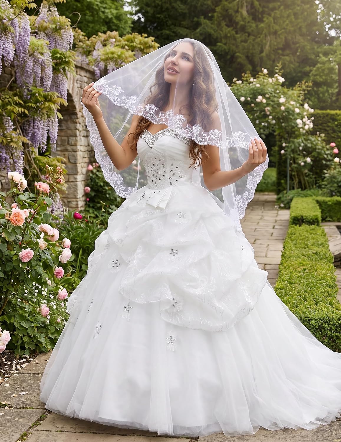 Avidlove Lace Tirm Wedding Veil Bachelorette Bridal Veils Halloween Costume