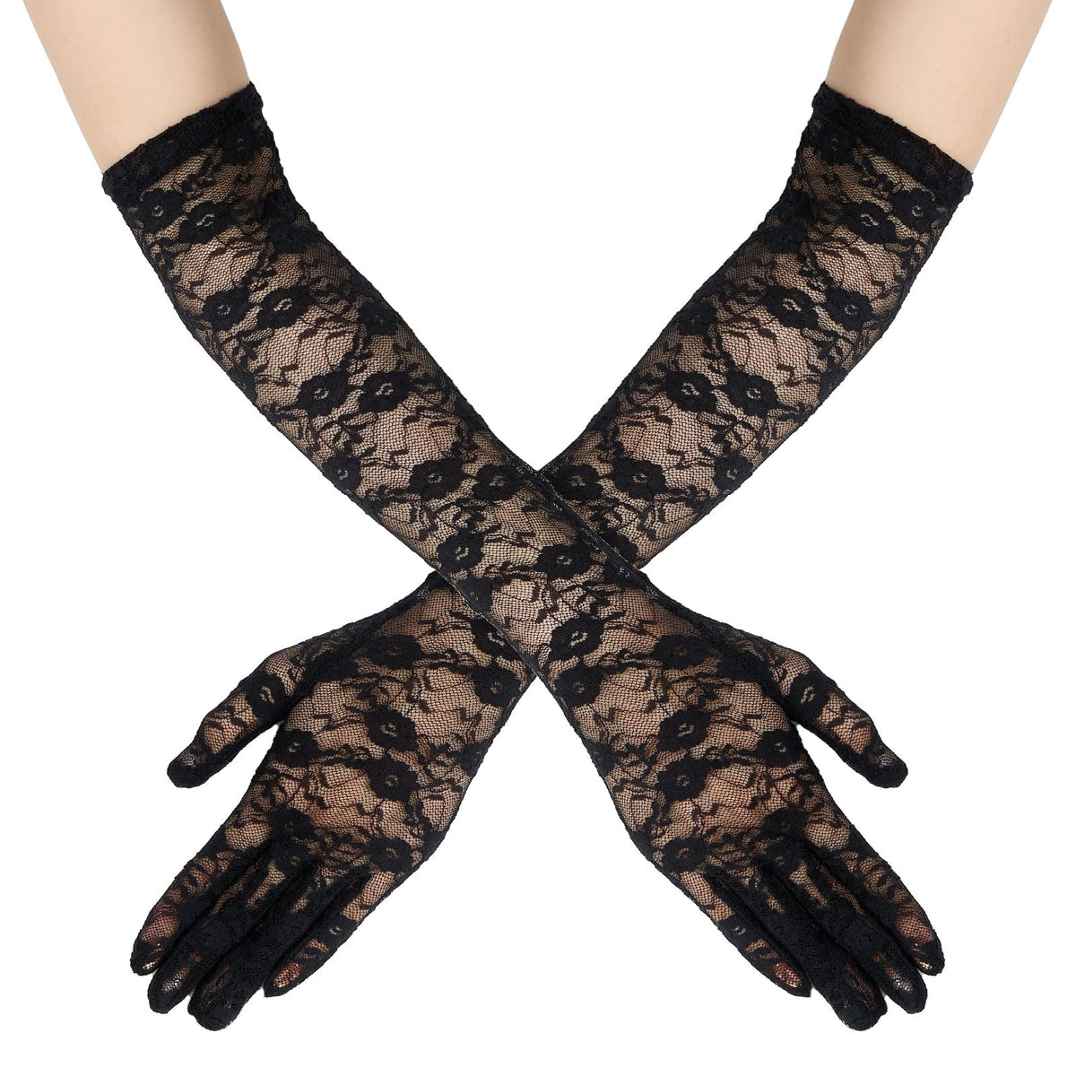 QIUTIMIY Long Lace Opera Gloves for Women, Wedding Tea Party Dress Gloves