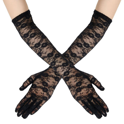 QIUTIMIY Long Lace Opera Gloves for Women, Wedding Tea Party Dress Gloves