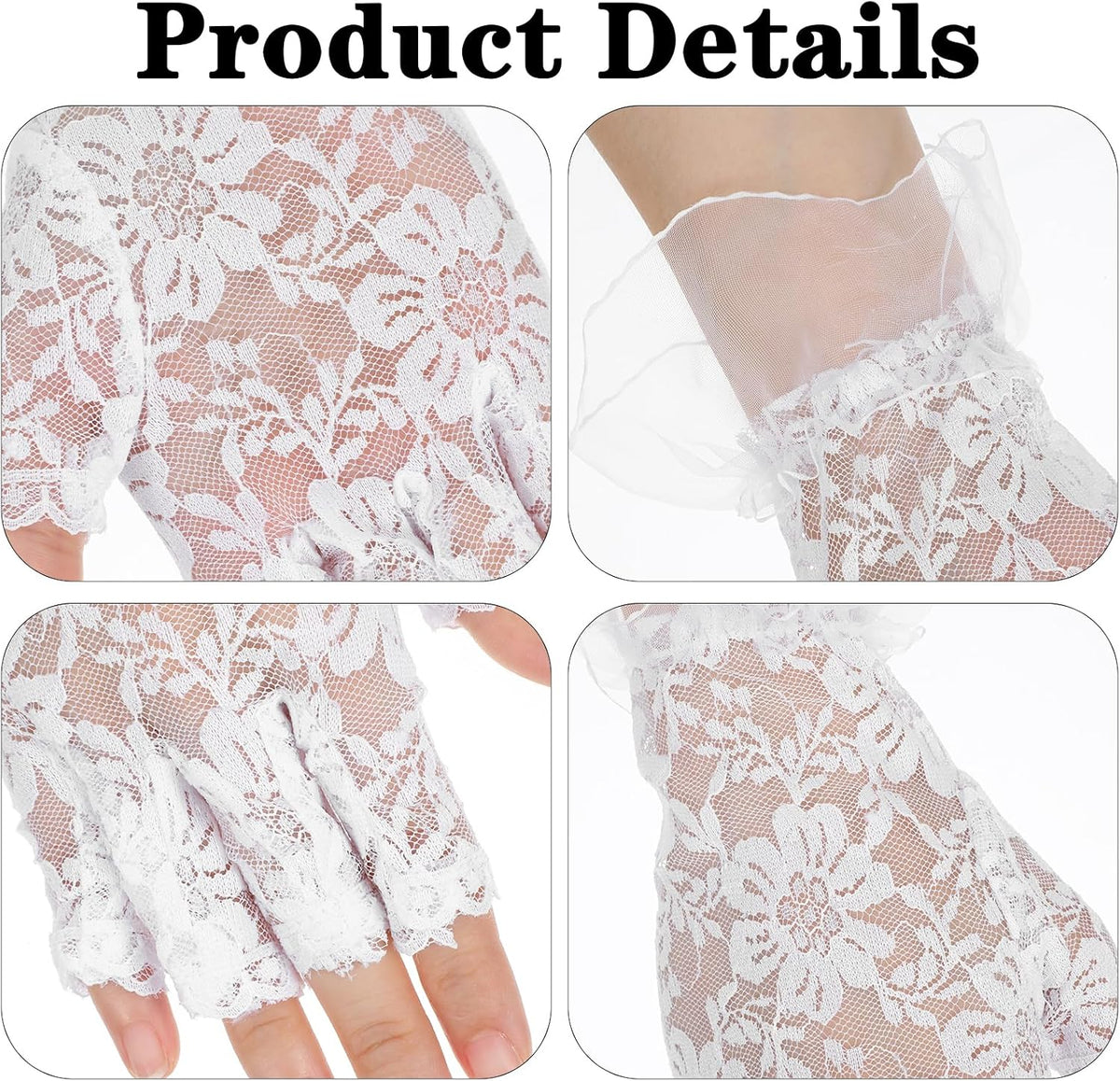 Xinjoduz 1 Pair White Lace Gloves, Womens Short Floral Fingerless Gloves for Women
