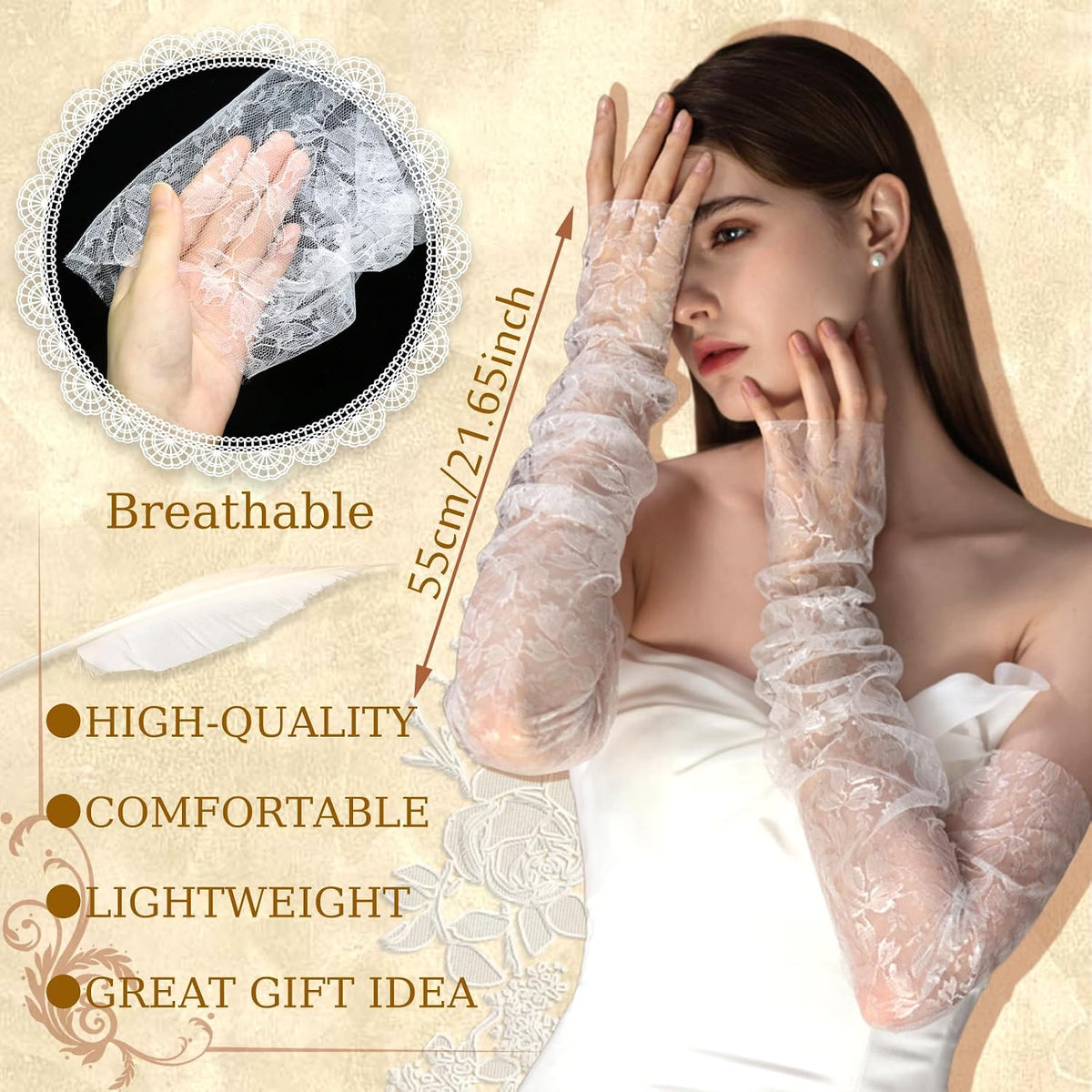 Lace Floral Gloves Bridal Lace Arm Sleeves White Fingerless Gloves