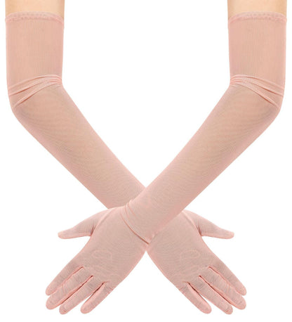Hazhlko Women's Long Mesh Tulle Sheer Gloves Opera Party Gloves