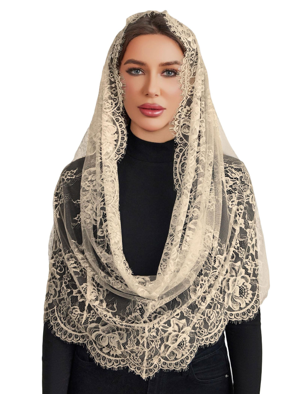 Avidlove Infinity Lace Mantilla Veil Chapel Mass Head Covering Latin Scarf