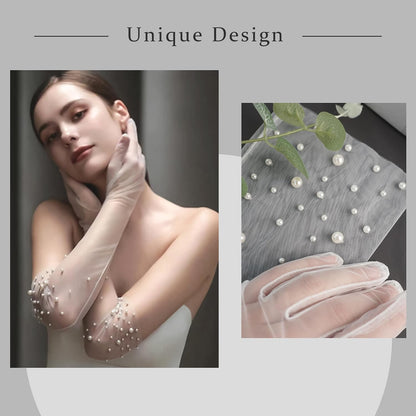 Long Pearl Wedding Gloves Tulle Bridal Gloves Sheer Long Bridal Sleeves Opera Prom Party Costumes for Women