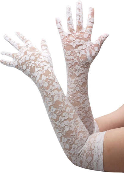 ATHX Lace Opera Tea Party Gloves for Women 19" Length Elegant Floral Bridal Wedding Prom Long Gloves Costume Accessories