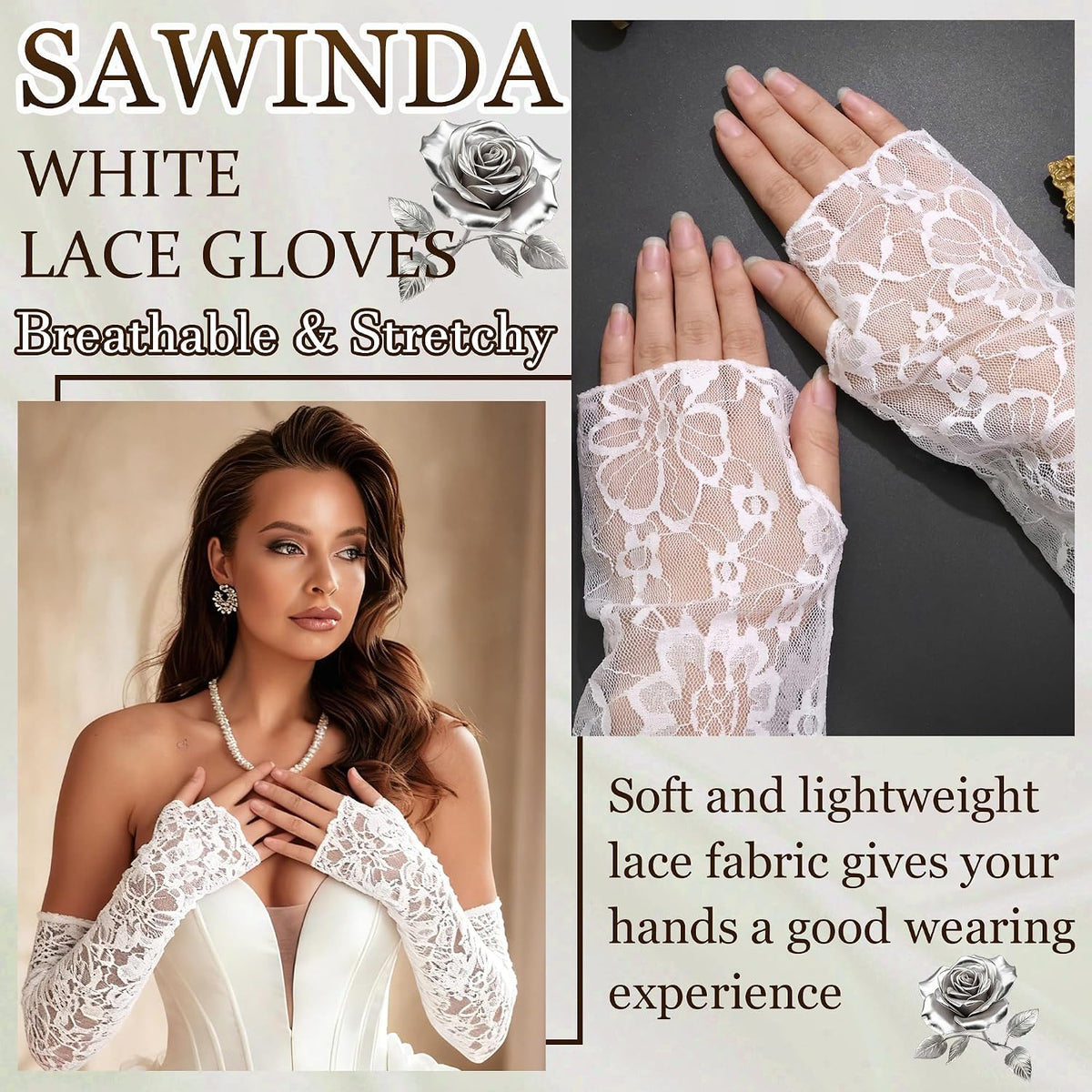 Long Lace Gloves Fingerless Bridal Arm Sleeves