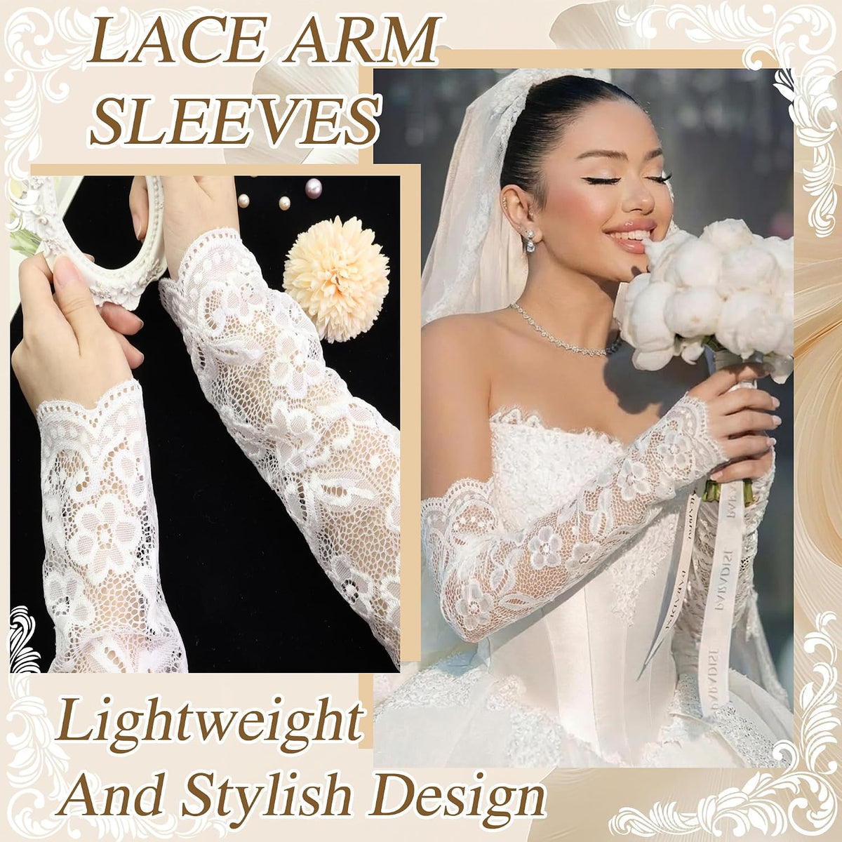 Long Lace Gloves Fingerless Bridal Arm Sleeves Floral Gloves