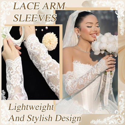 Long Lace Gloves Fingerless Bridal Arm Sleeves Floral Gloves