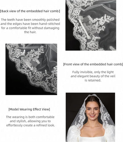 Cathedral Length Wedding Veil Lace Soft Tulle with Comb