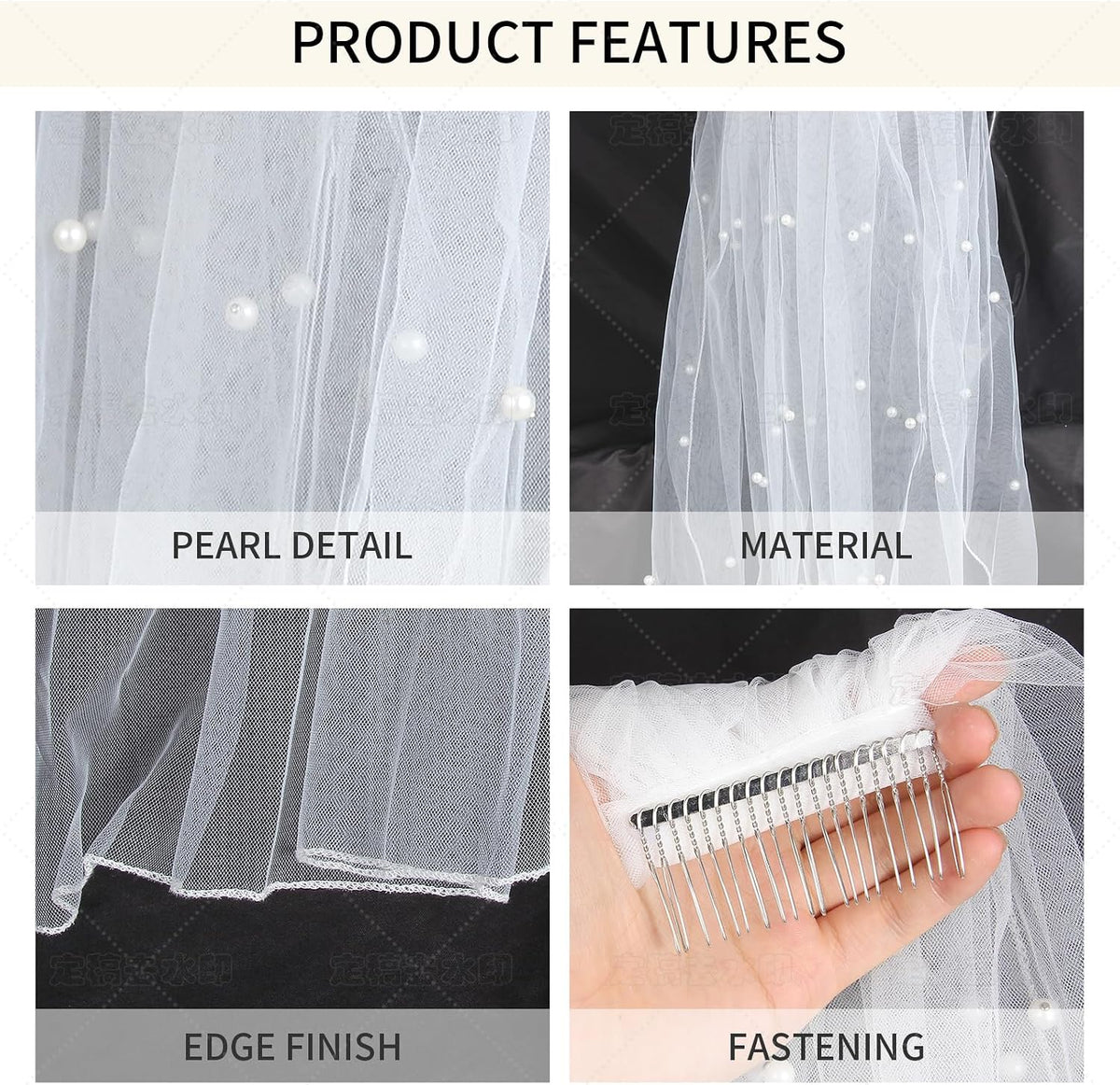 Pearl Bride Veil with Comb, Short Tulle Veil for Wedding