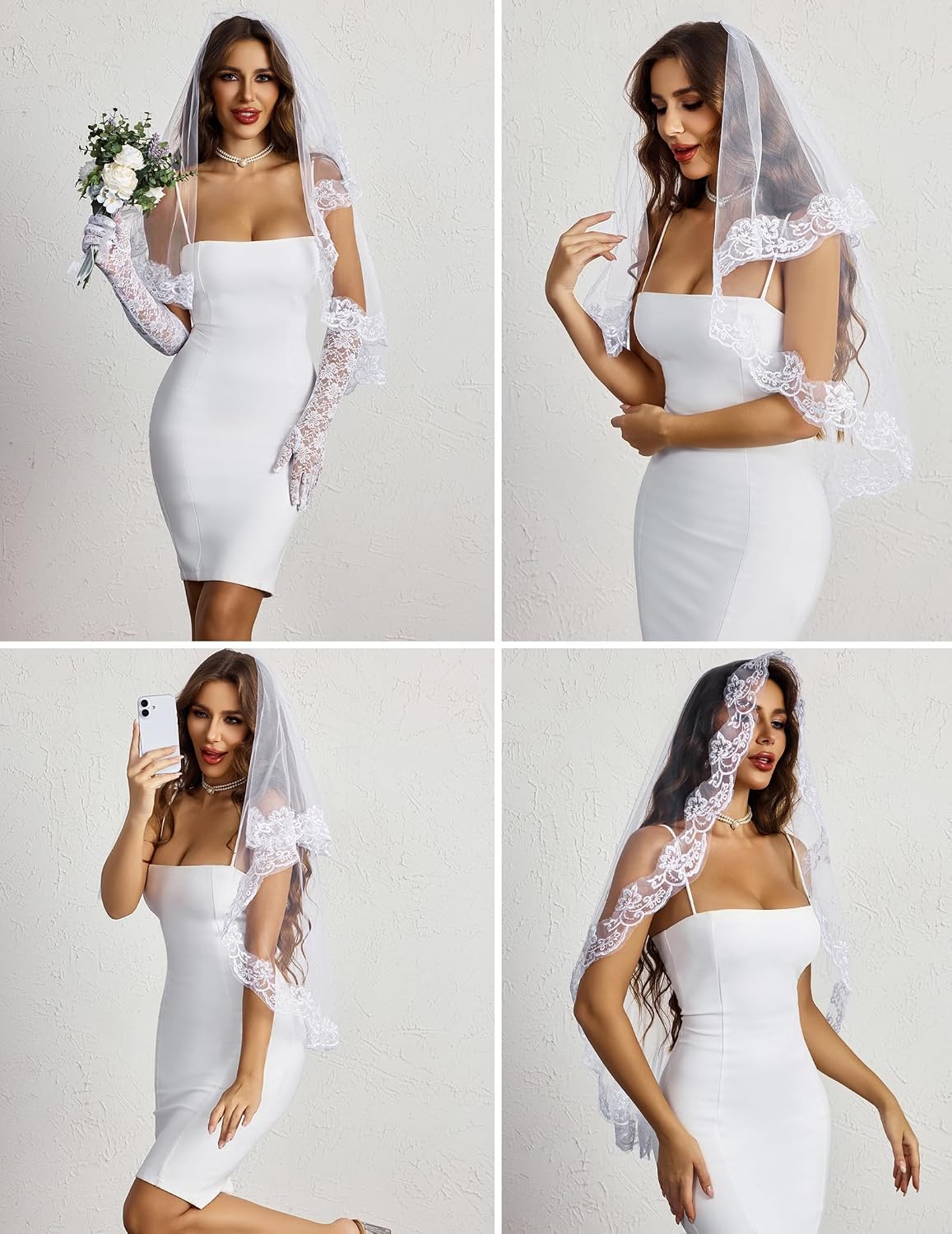 Avidlove Lace Tirm Wedding Veil Bachelorette Bridal Veils Halloween Costume