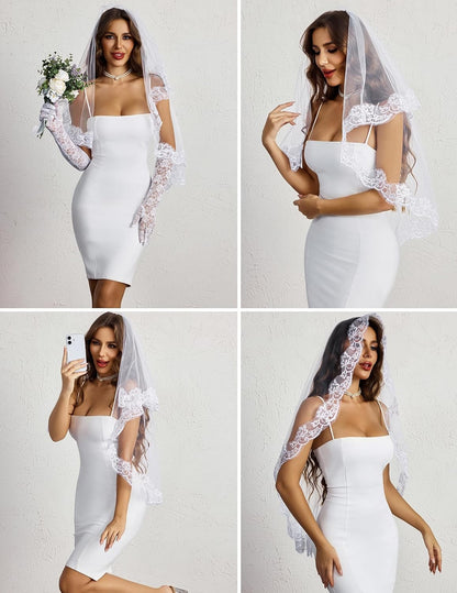 Avidlove Lace Tirm Wedding Veil Bachelorette Bridal Veils Halloween Costume