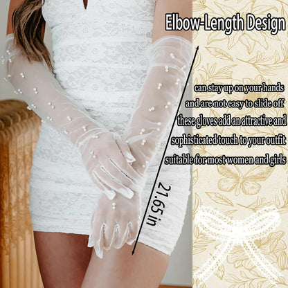 Long Pearl Wedding Gloves Tulle Bridal Gloves Wedding Detachable Sleeves Sleeves Elbow Length Summer Fingerless Glove
